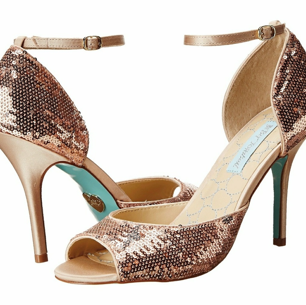 Blue Betsey Johnson pink sequins high heels size 8